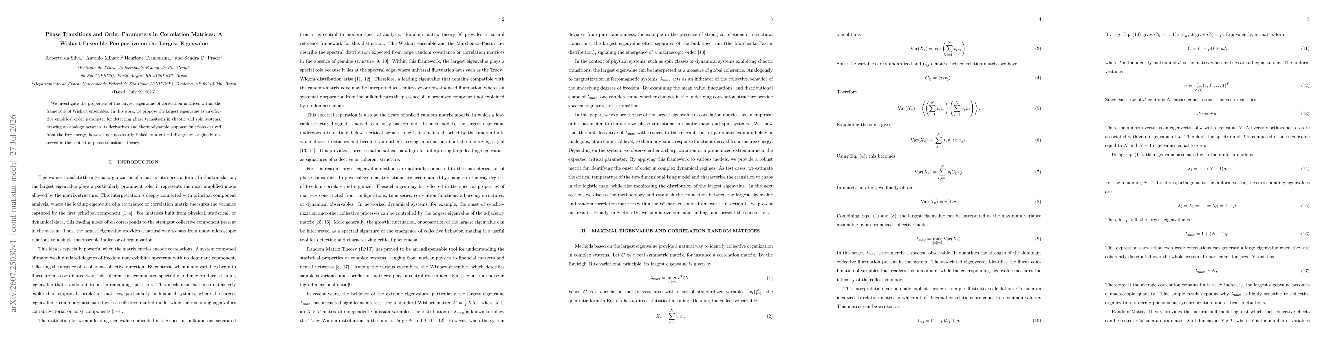 Thumbnail for Phase Transitions and Order Parameters in Correlation Matrices: A Wishart-Ensemble Perspective on the Largest Eigenvalue