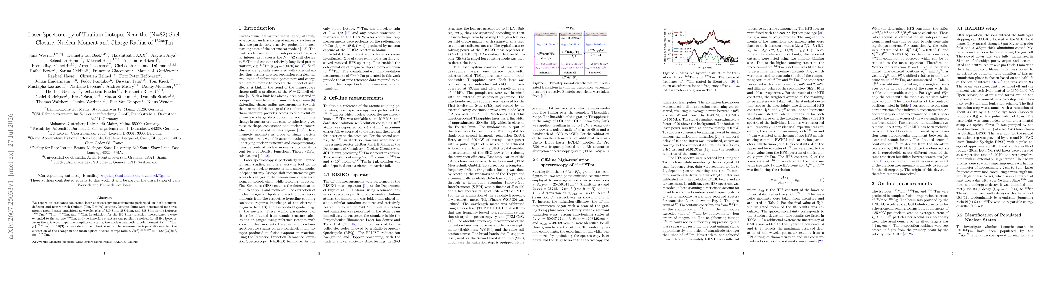 Thumbnail for Laser Spectroscopy of Thulium Isotopes Near the (N=82) Shell Closure: Nuclear Moment and Charge Radius of ${}^{152\mathrm{m}}\mathrm{Tm}$