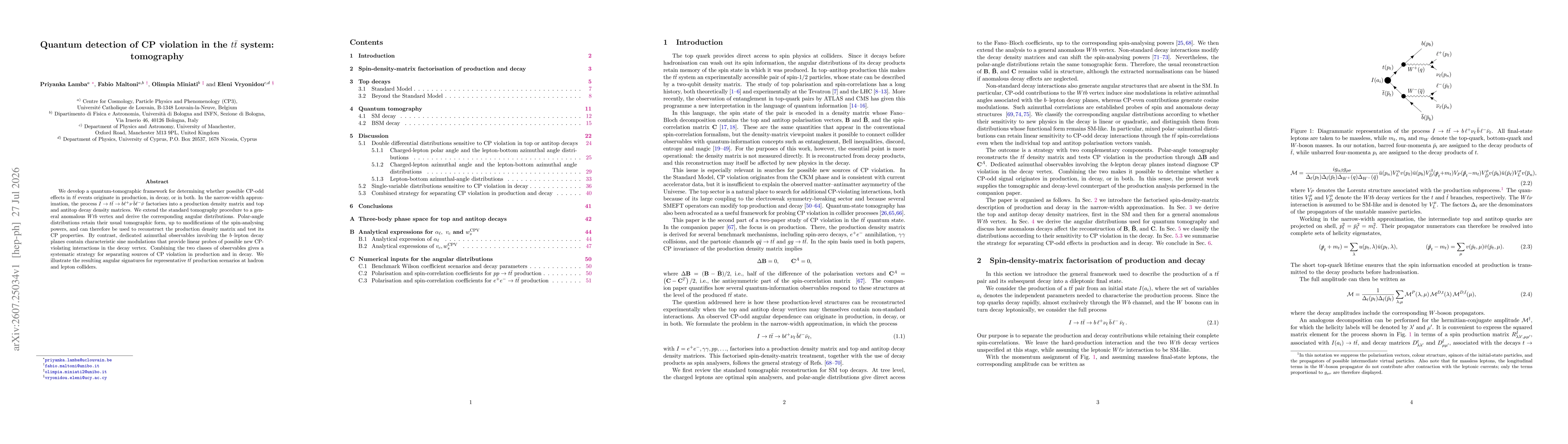 Thumbnail for Quantum detection of CP violation in the $t\bar{t}$ system: tomography