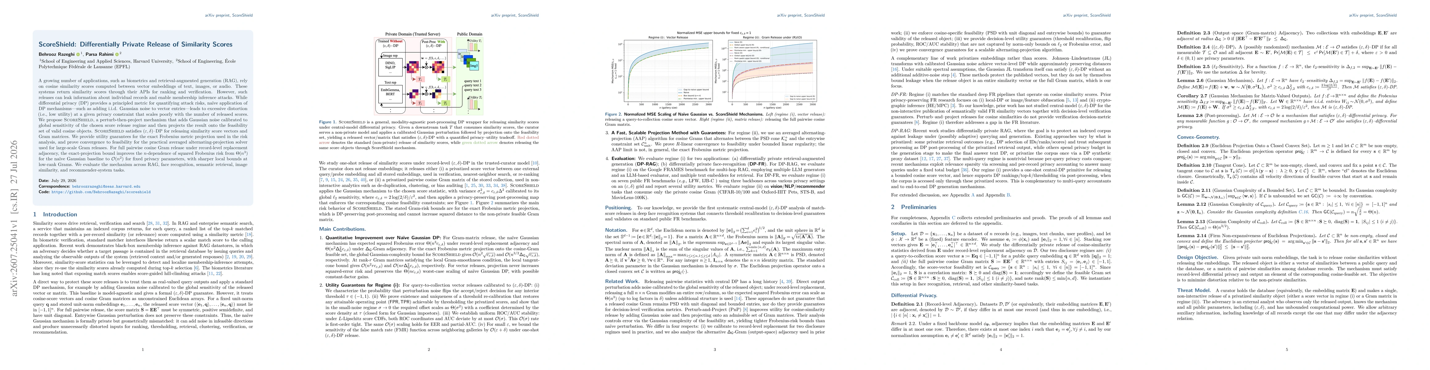 Thumbnail for ScoreShield: Differentially Private Release of Similarity Scores