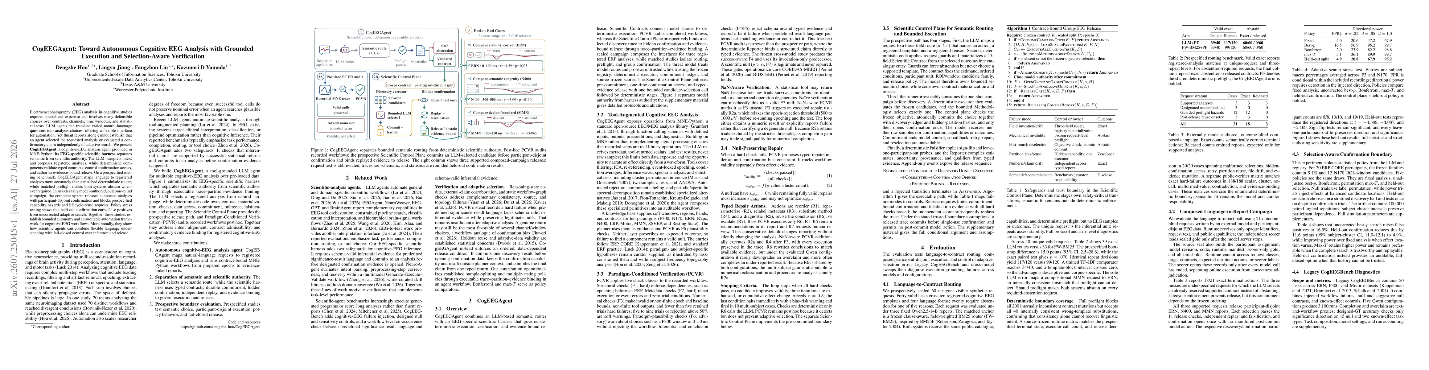 Thumbnail for CogEEGAgent: Toward Autonomous Cognitive EEG Analysis with Grounded Execution and Selection-Aware Verification