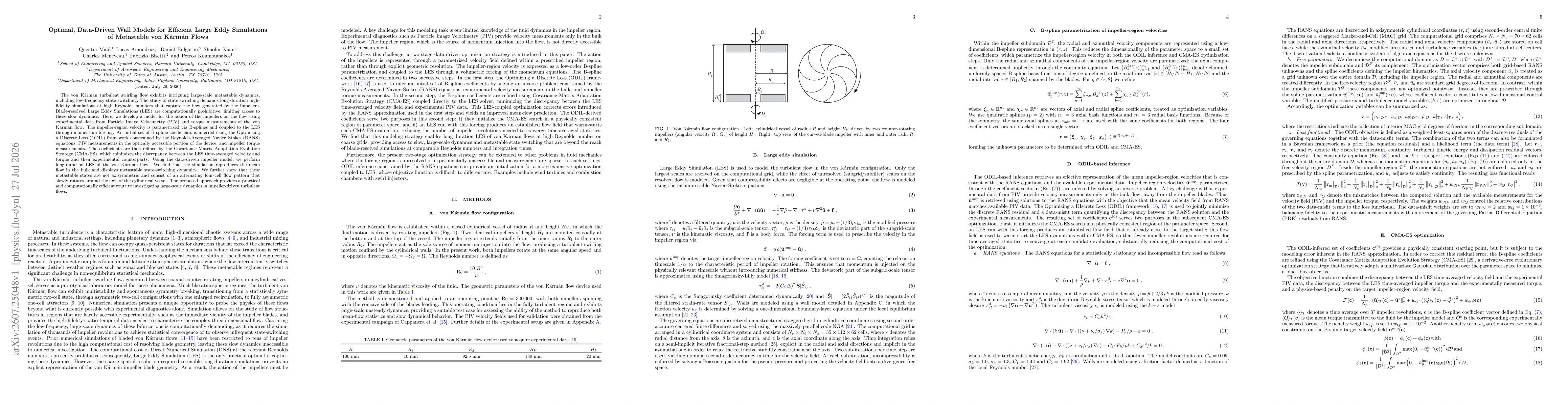 Thumbnail for Optimal, Data-Driven Wall Models for Efficient Large Eddy Simulations of Metastable von Kármán Flows