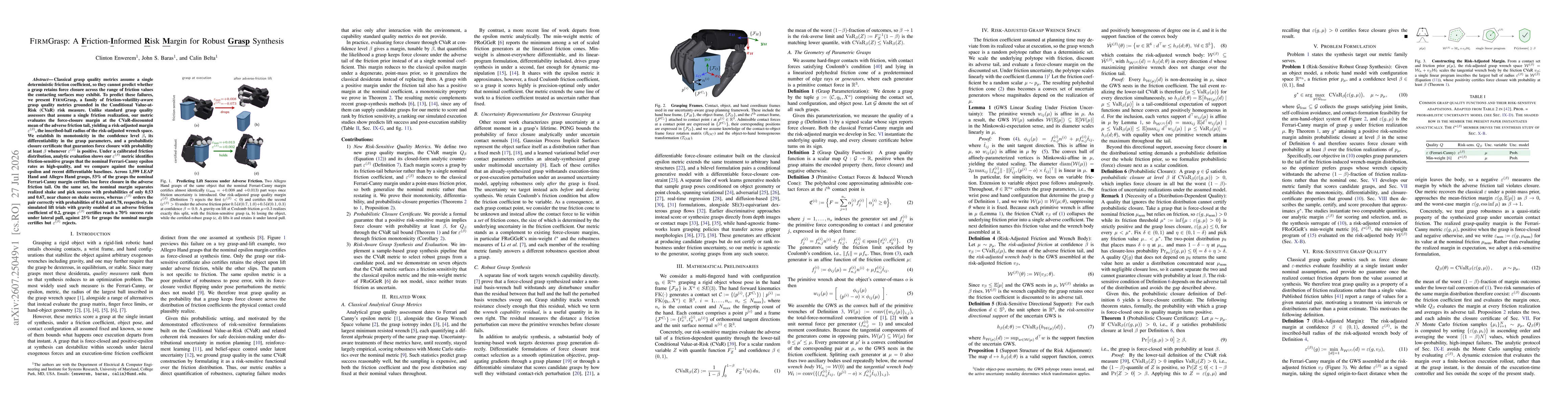 Thumbnail for FIRMGrasp: A Friction-Informed Risk Margin for Robust Grasp Synthesis