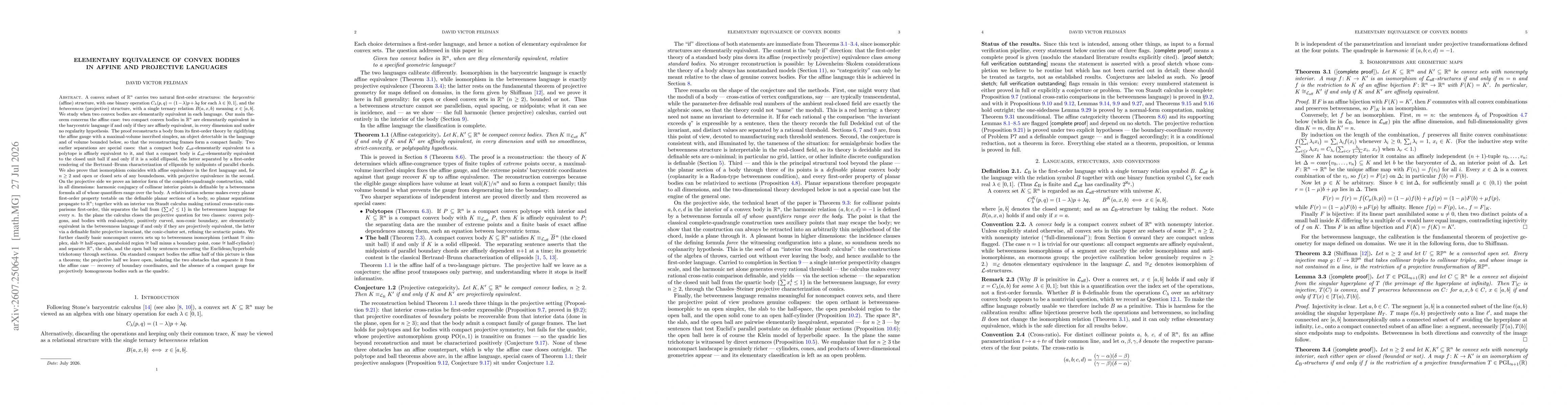 Thumbnail for Elementary equivalence of convex bodies in affine and projective languages