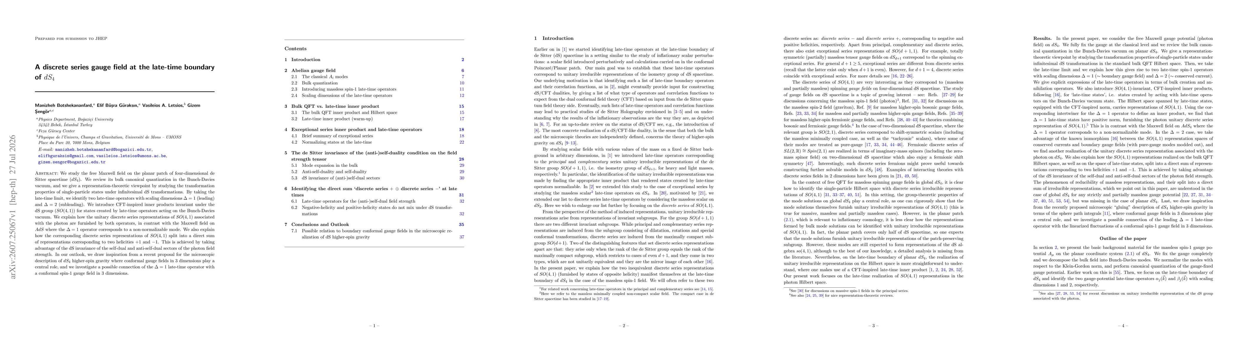 Thumbnail for A discrete series gauge field at the late-time boundary of $dS_4$