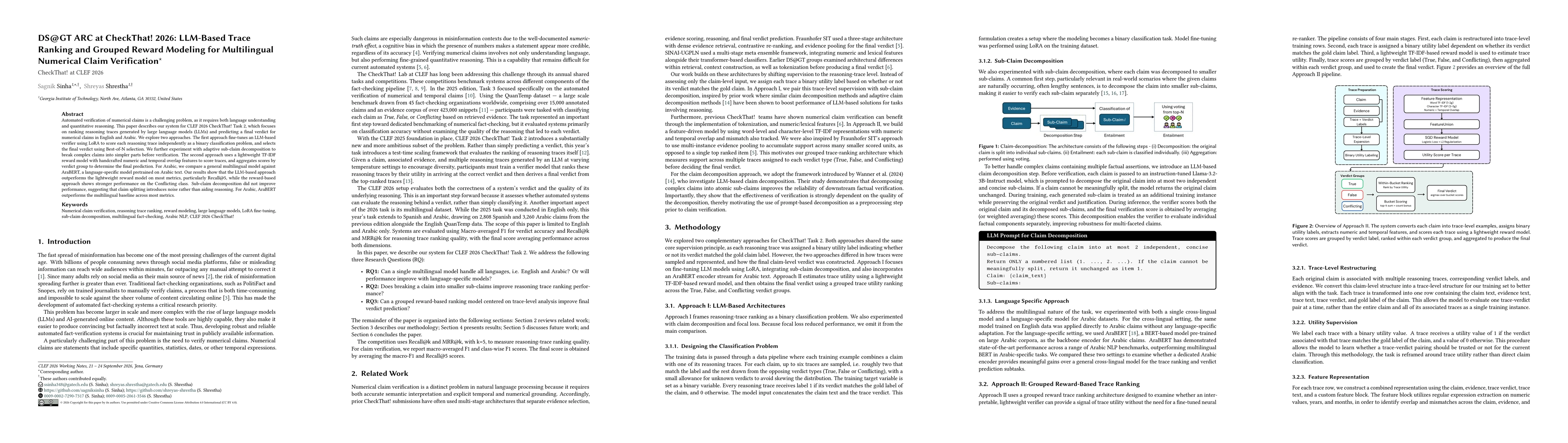 Thumbnail for DS@GT ARC at CheckThat! 2026: LLM-Based Trace Ranking and Grouped Reward Modeling for Multilingual Numerical Claim Verification