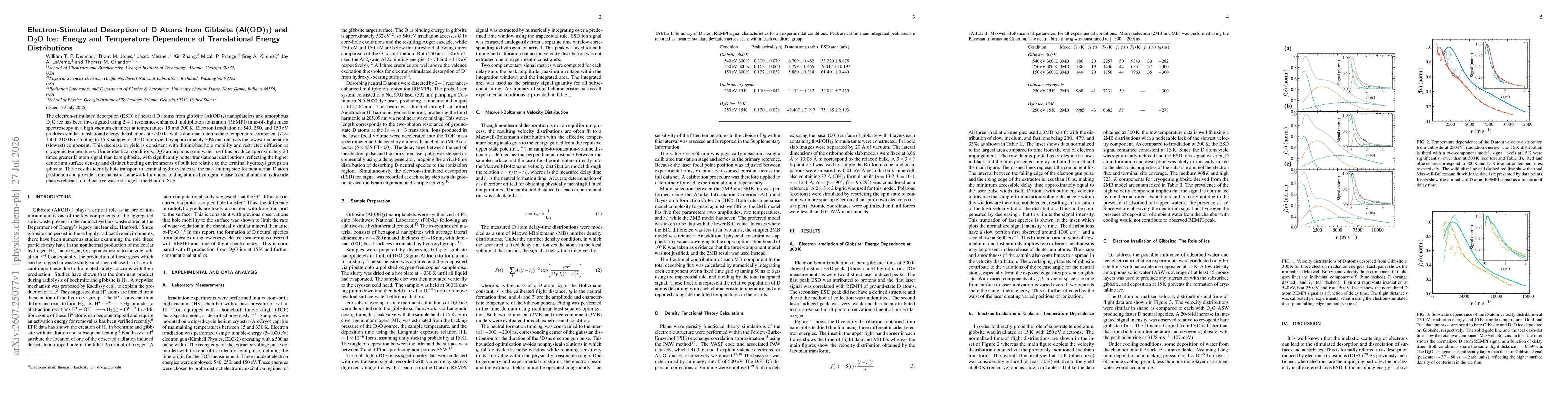 Thumbnail for Electron-Stimulated Desorption of D Atoms from Gibbsite (Al(OD)3) and D2O Ice: Energy and Temperature Dependence of Translational Energy Distributions