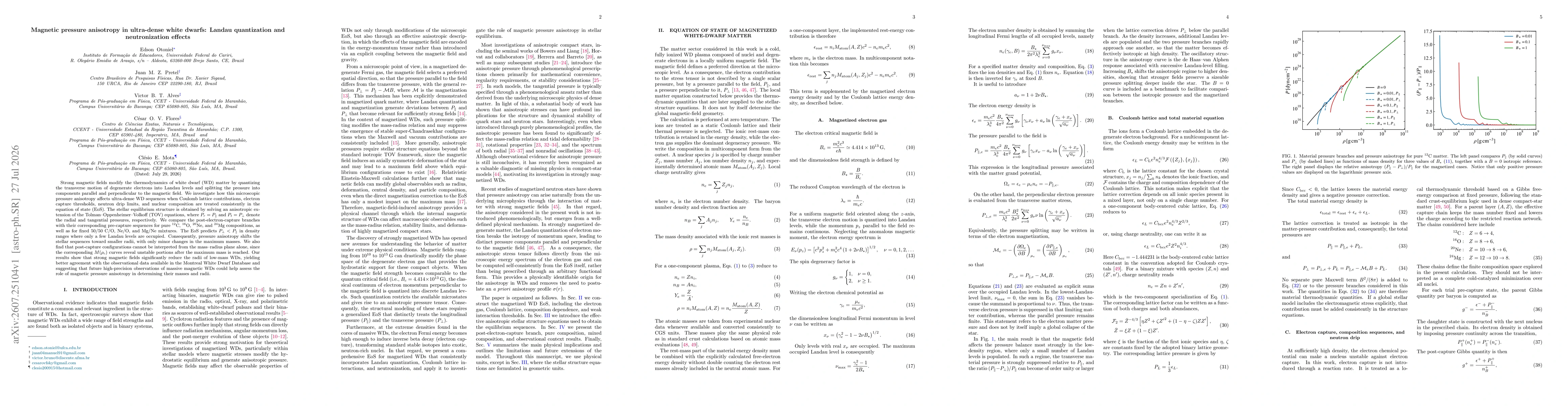 Thumbnail for Magnetic pressure anisotropy in ultra-dense white dwarfs: Landau quantization and neutronization effects