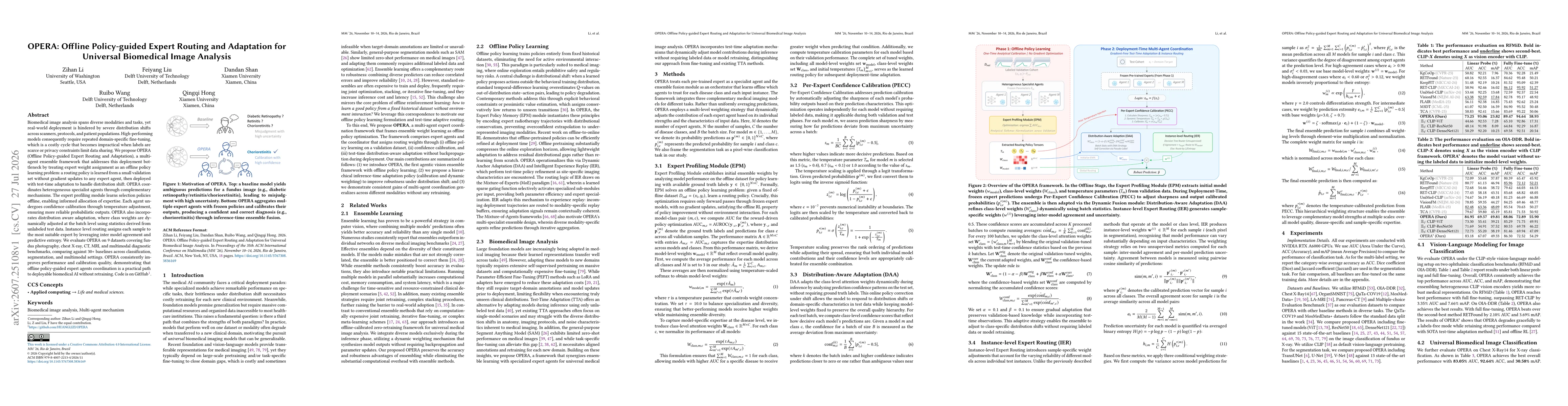 Thumbnail for OPERA: Offline Policy-guided Expert Routing and Adaptation for Universal Biomedical Image Analysis