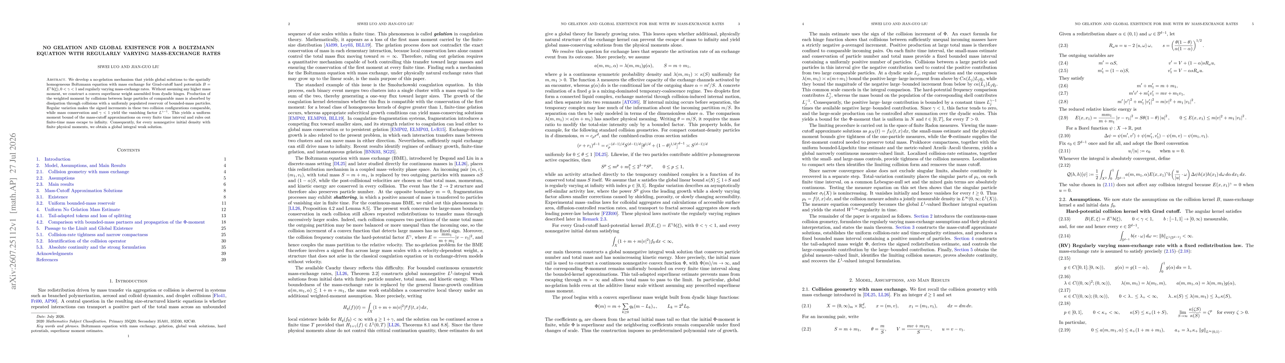 Thumbnail for No Gelation and Global Existence for a Boltzmann Equation with Regularly Varying Mass-Exchange Rates