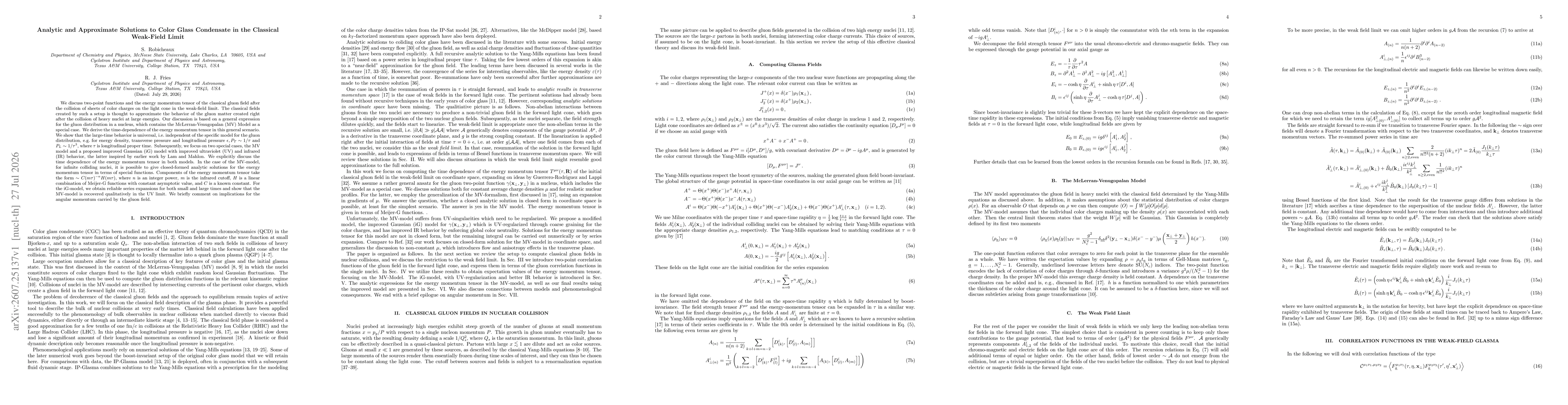 Thumbnail for Analytic and Approximate Solutions to Color Glass Condensate in the Classical Weak-Field Limit