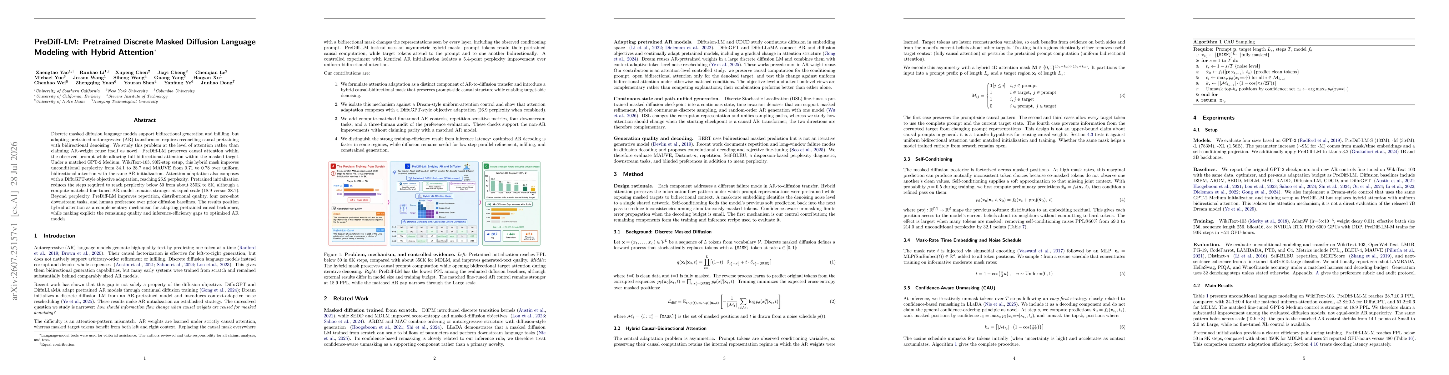 Thumbnail for PreDiff-LM: Pretrained Discrete Masked Diffusion Language Modeling with Hybrid Attention
