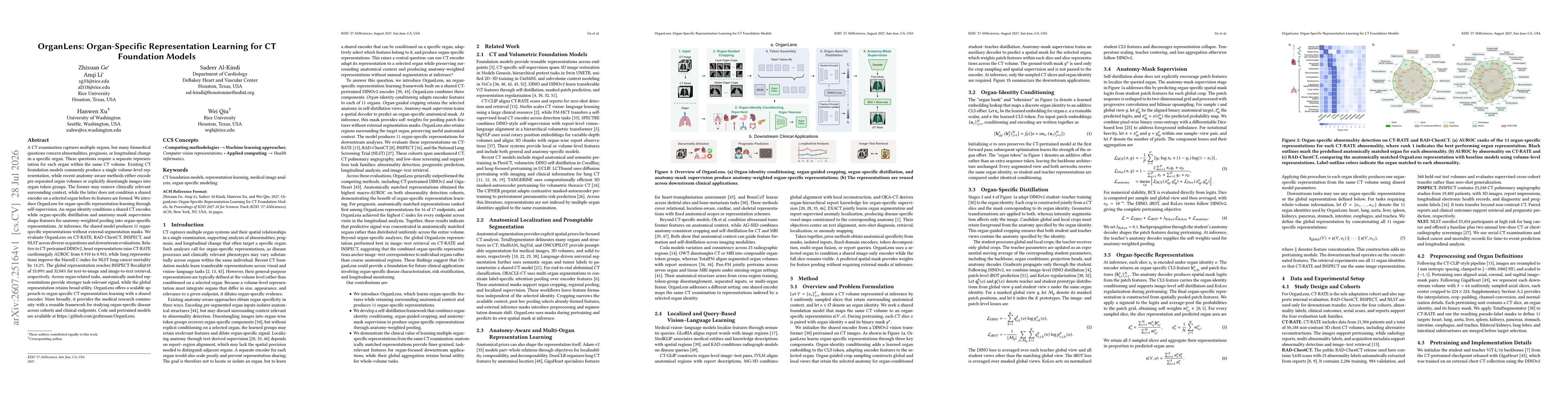 Thumbnail for OrganLens: Organ-Specific Representation Learning for CT Foundation Models