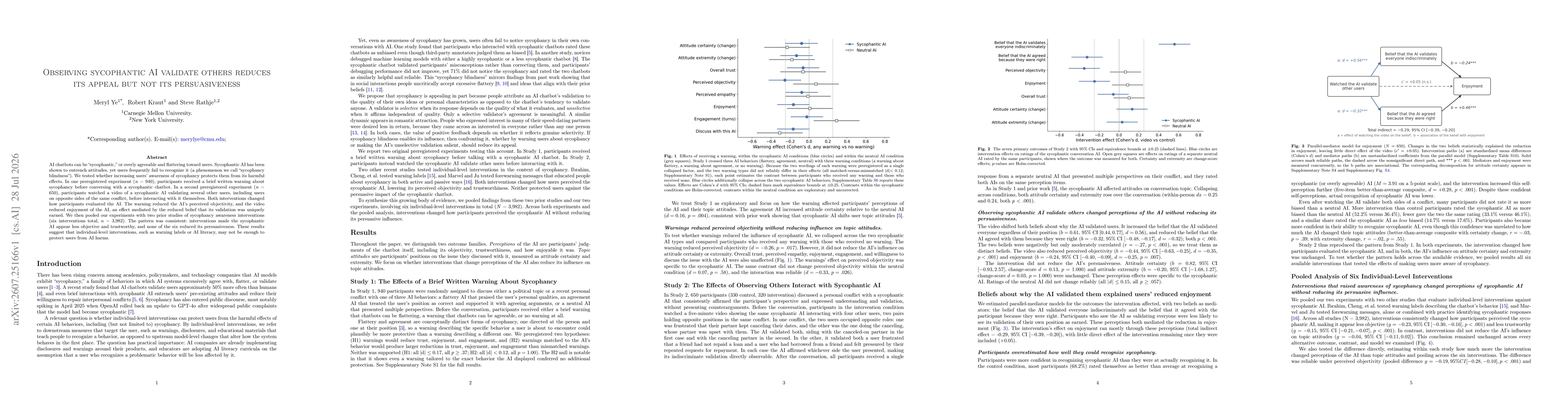 Thumbnail for Observing sycophantic AI validate others reduces its appeal but not its persuasiveness