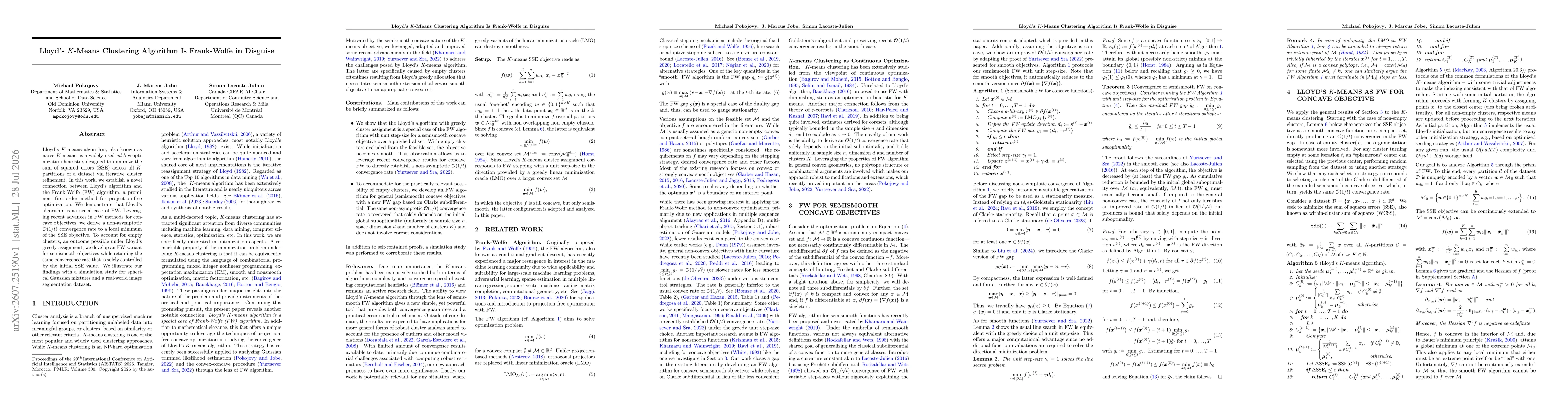 Thumbnail for Lloyd's $K$-Means Clustering Algorithm Is Frank-Wolfe in Disguise