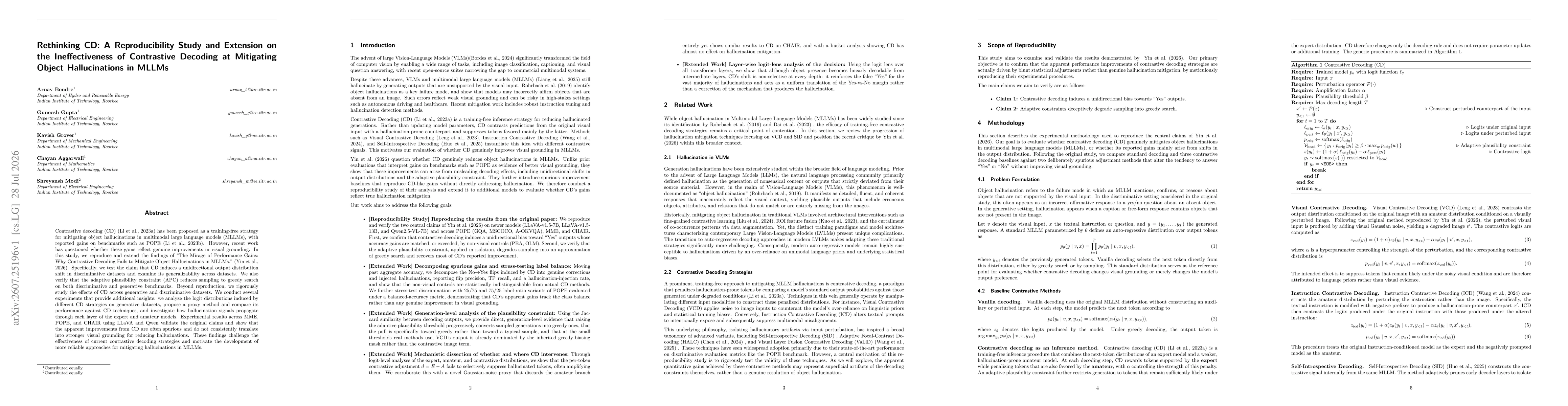 Thumbnail for Rethinking CD: A Reproducibility Study and Extension on the Ineffectiveness of Contrastive Decoding at Mitigating Object Hallucinations in MLLMs