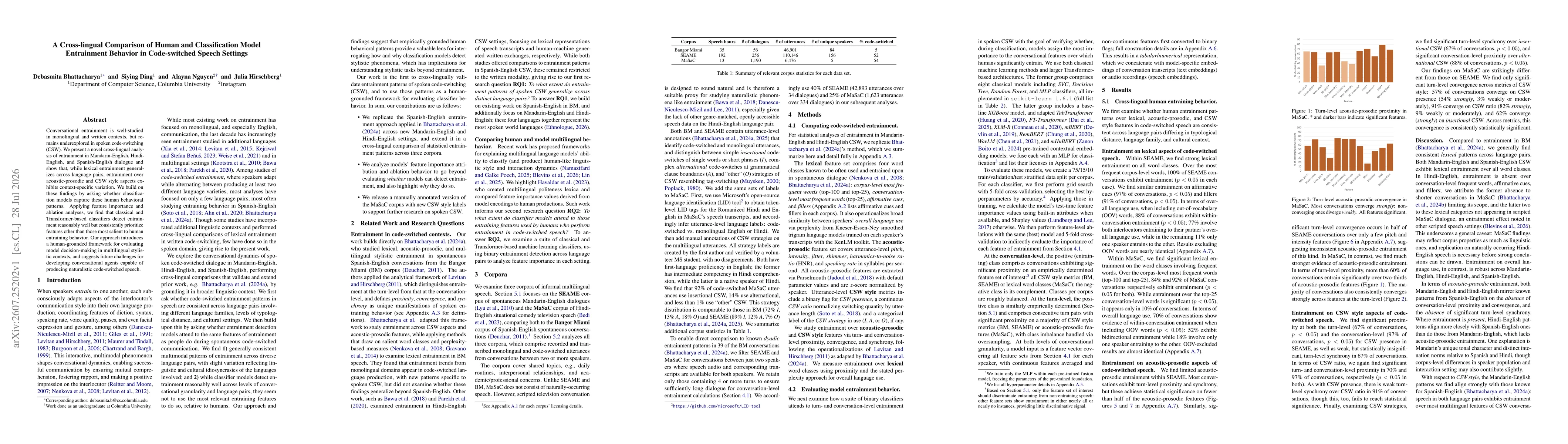 Thumbnail for A Cross-lingual Comparison of Human and Classification Model Entrainment Behavior in Code-switched Speech Settings