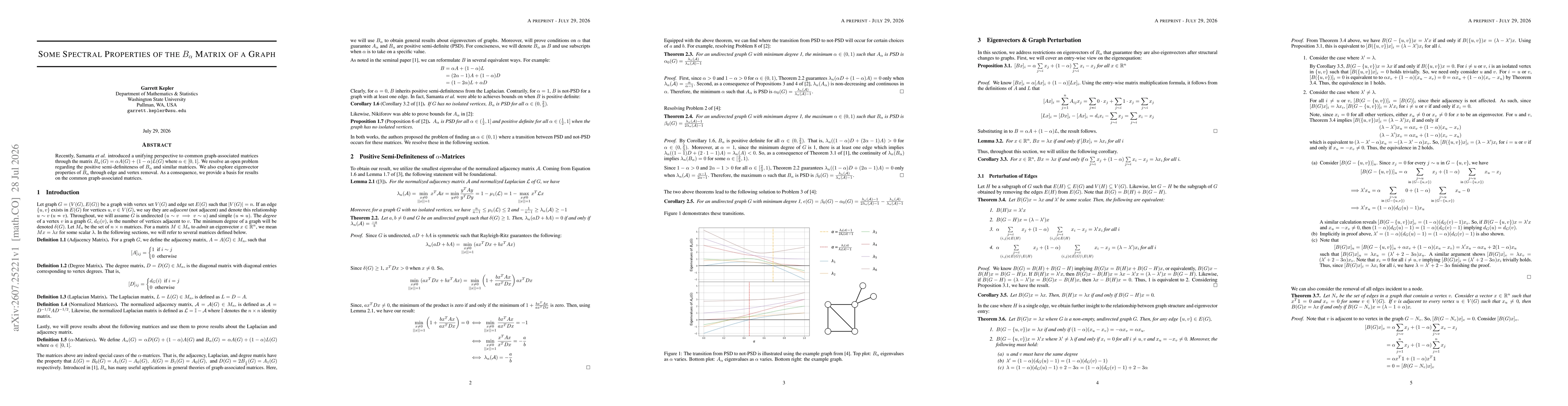 Thumbnail for Some Spectral Properties of the $B_α$ Matrix of a Graph