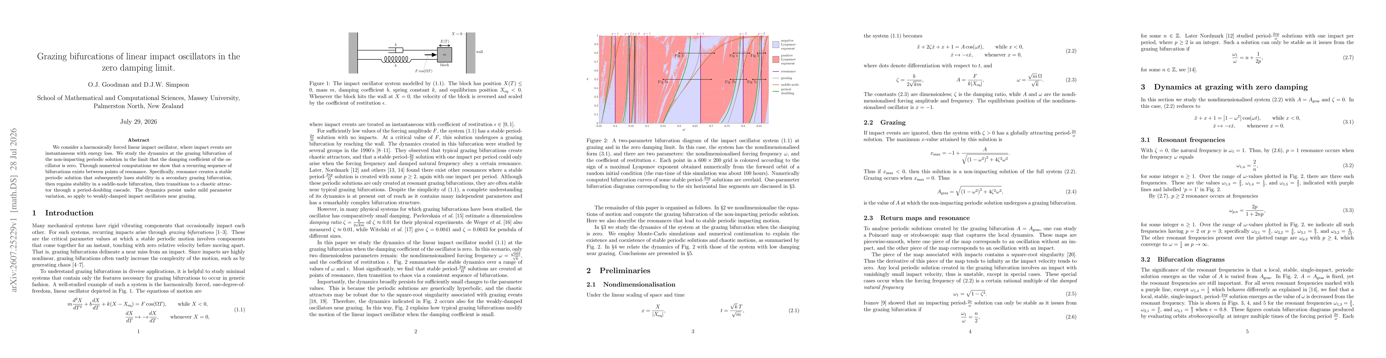 Thumbnail for Grazing bifurcations of linear impact oscillators in the zero damping limit