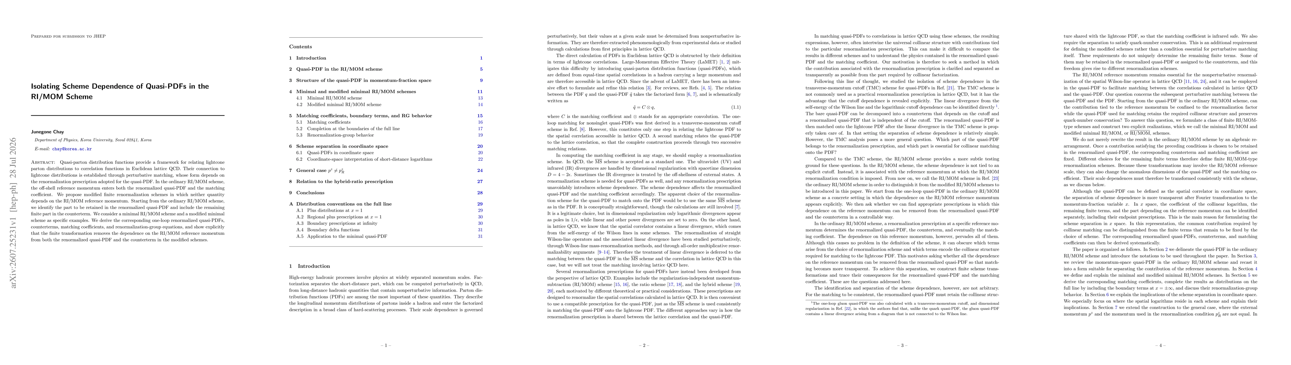 Thumbnail for Isolating Scheme Dependence of Quasi-PDFs in the RI/MOM Scheme
