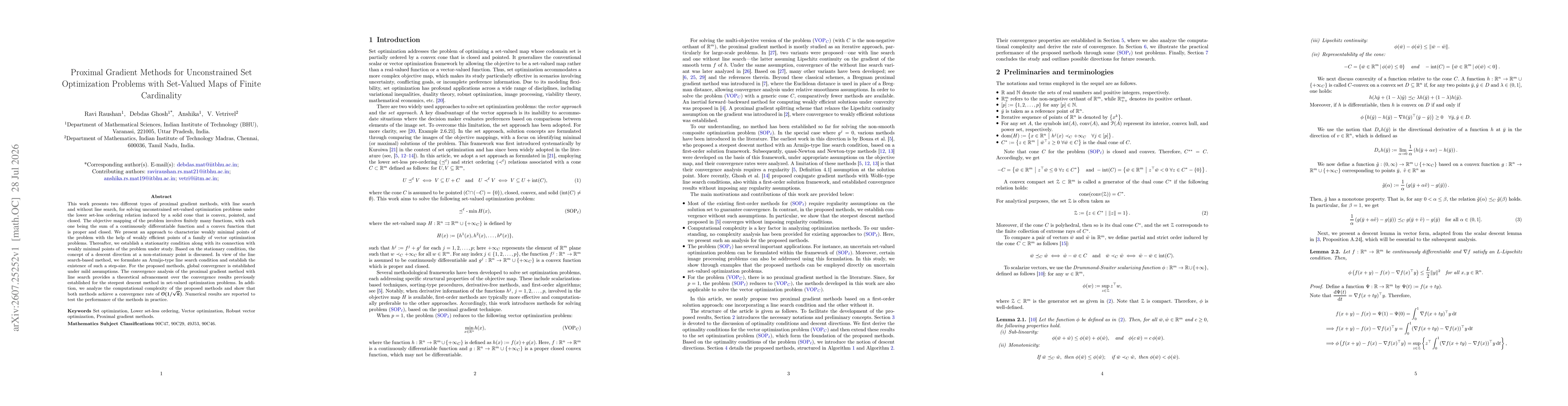 Thumbnail for Proximal Gradient Methods for Unconstrained Set Optimization Problems with Set-Valued Maps of Finite Cardinality