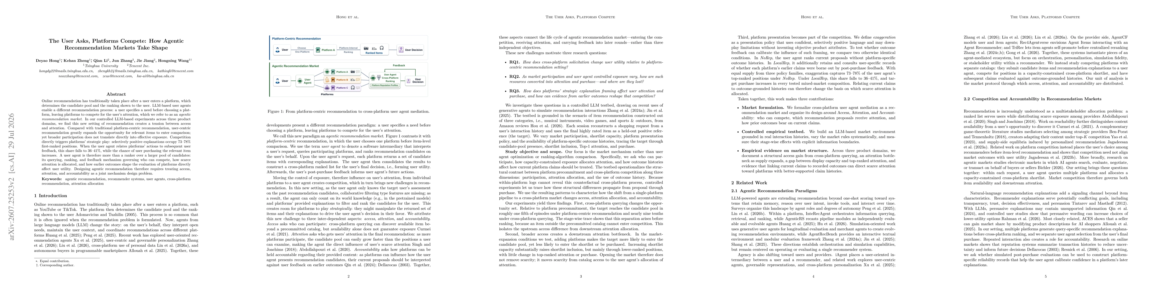 Thumbnail for The User Asks, Platforms Compete: How Agentic Recommendation Markets Take Shape
