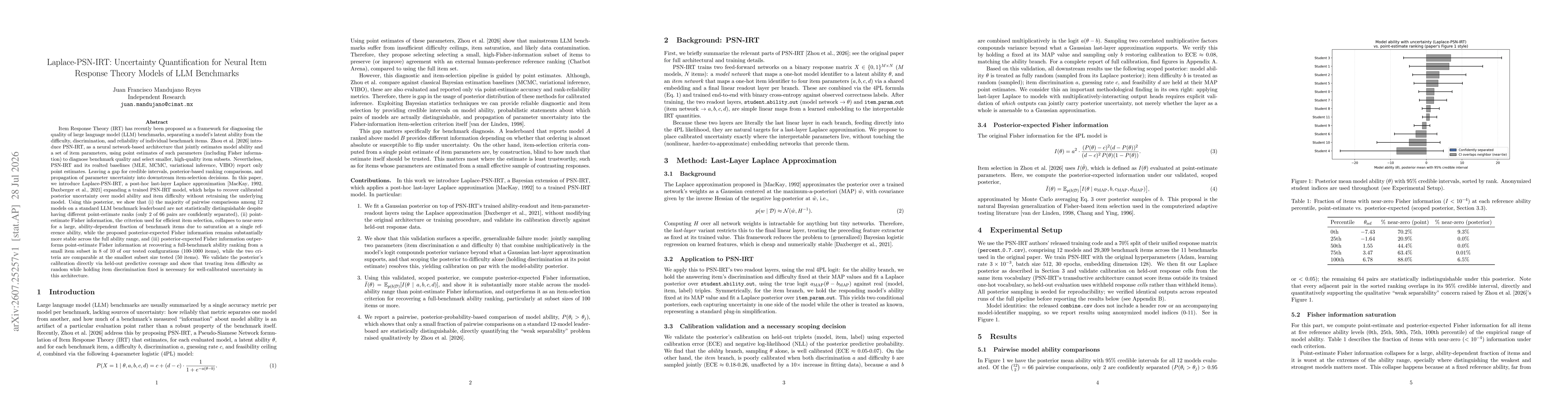 Thumbnail for Laplace-PSN-IRT: Uncertainty Quantification for Neural Item Response Theory Models of LLM Benchmarks