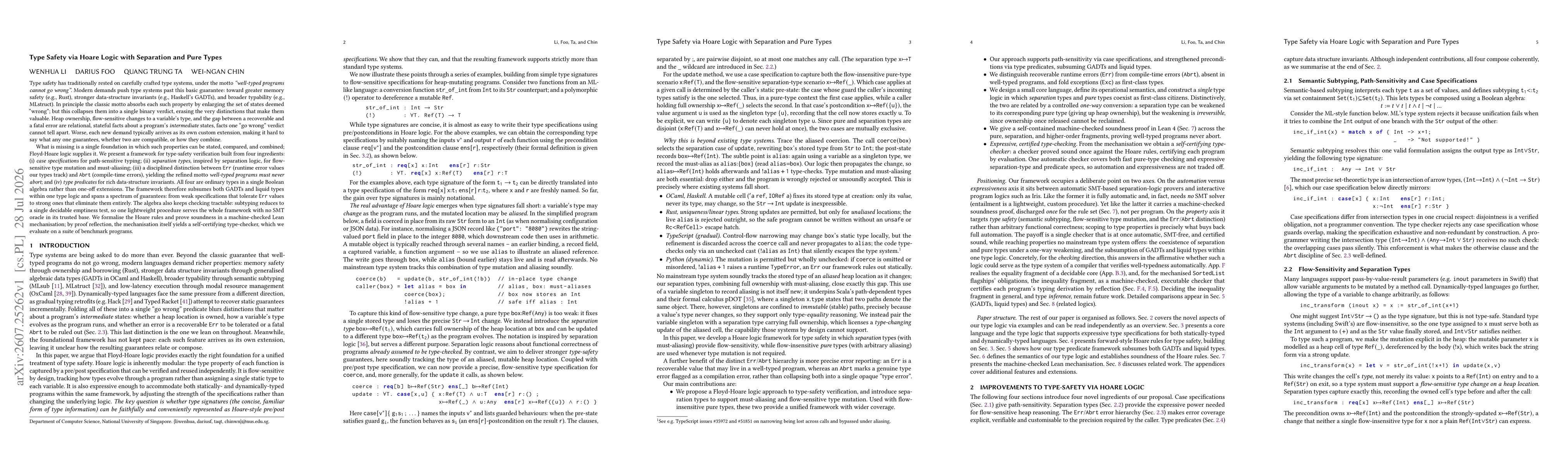 Thumbnail for Type Safety via Hoare Logic with Separation and Pure Types