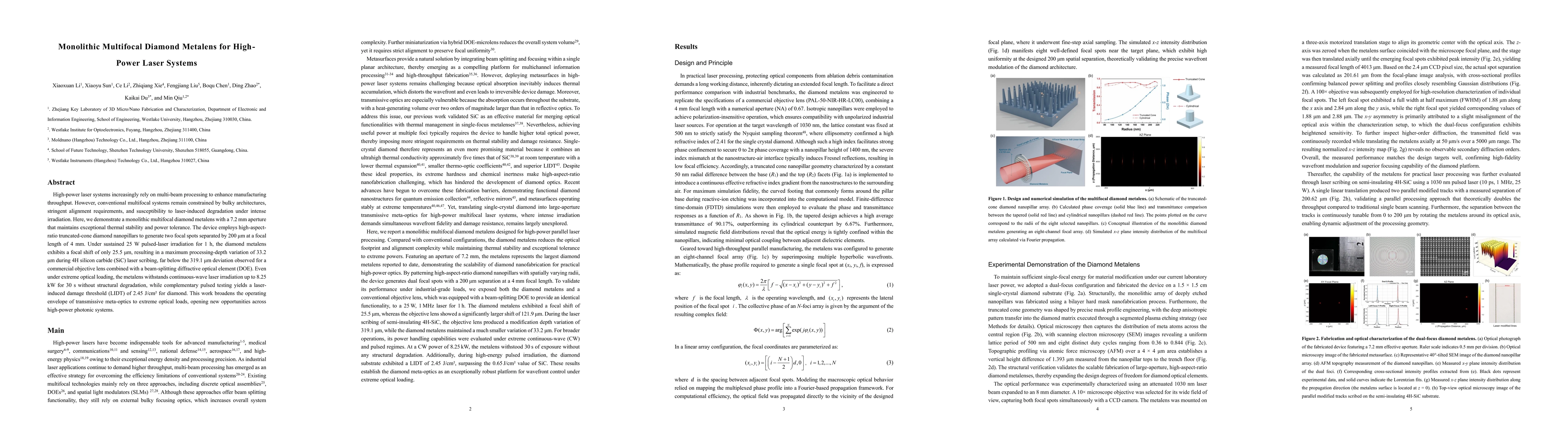 Thumbnail for Monolithic Multifocal Diamond Metalens for High-Power Laser Systems