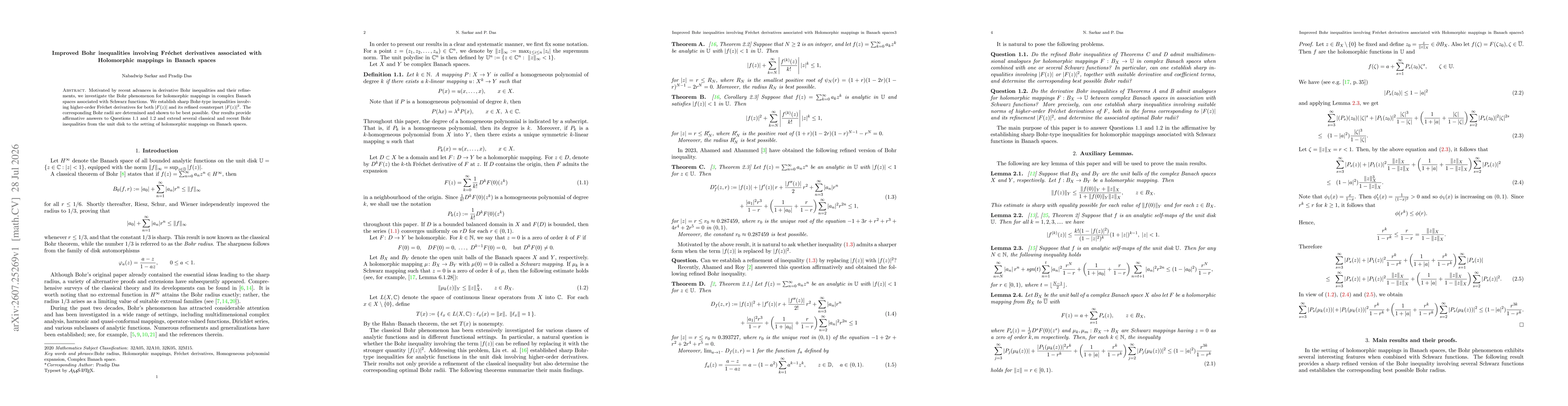 Thumbnail for Improved Bohr inequalities involving Fréchet derivatives associated with Holomorphic mappings in Banach spaces