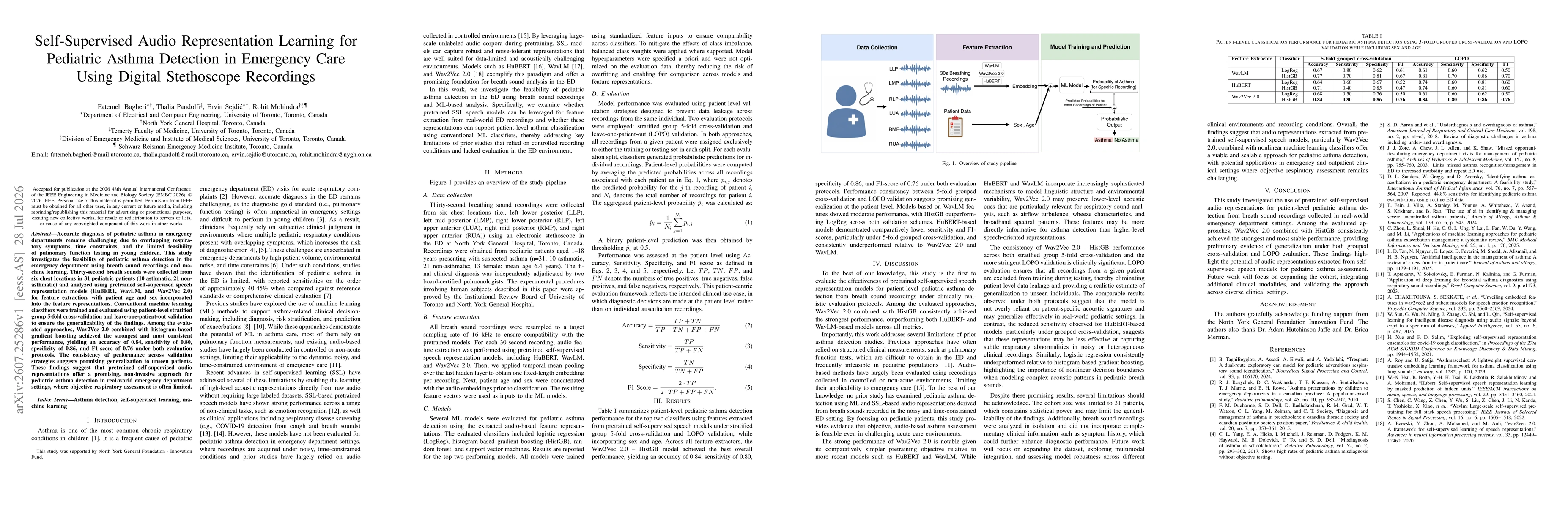 Thumbnail for Self-Supervised Audio Representation Learning for Pediatric Asthma Detection in Emergency Care Using Digital Stethoscope Recordings