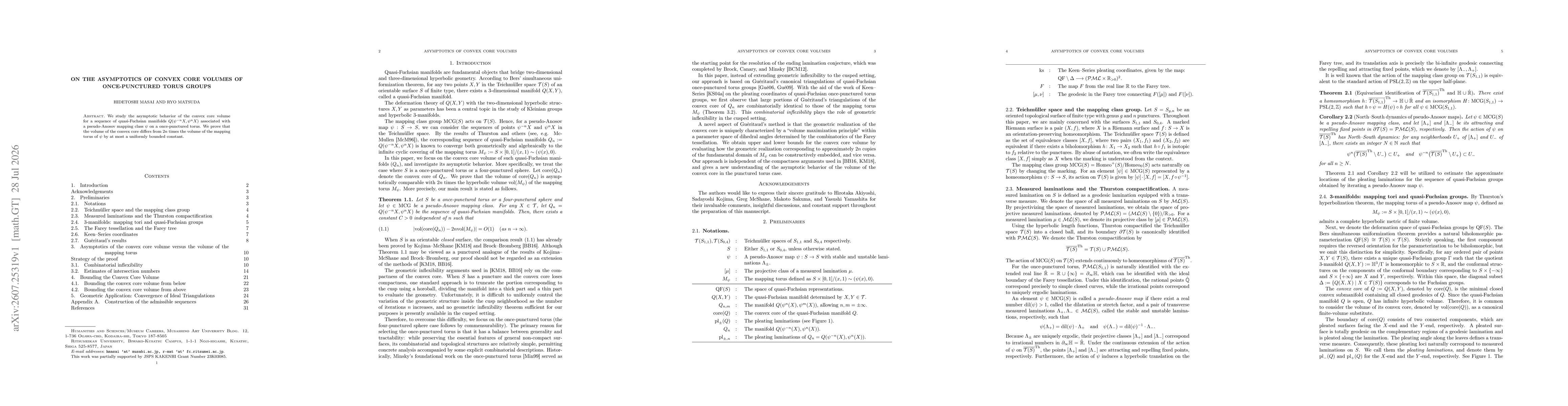 Thumbnail for On the Asymptotics of Convex Core Volumes of Once-Punctured Torus Groups