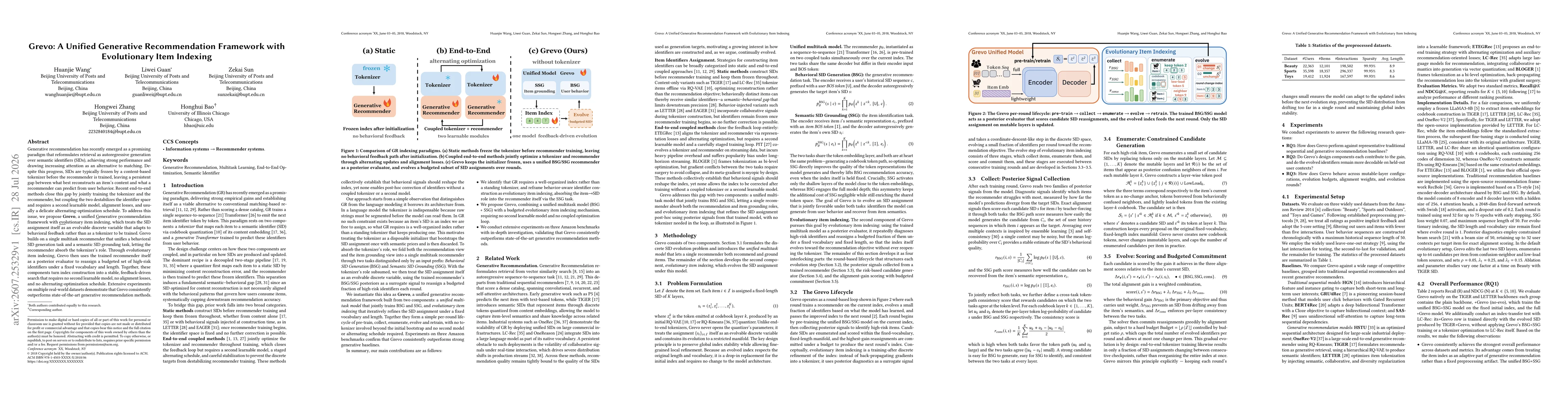 Thumbnail for Grevo: A Unified Generative Recommendation Framework with Evolutionary Item Indexing