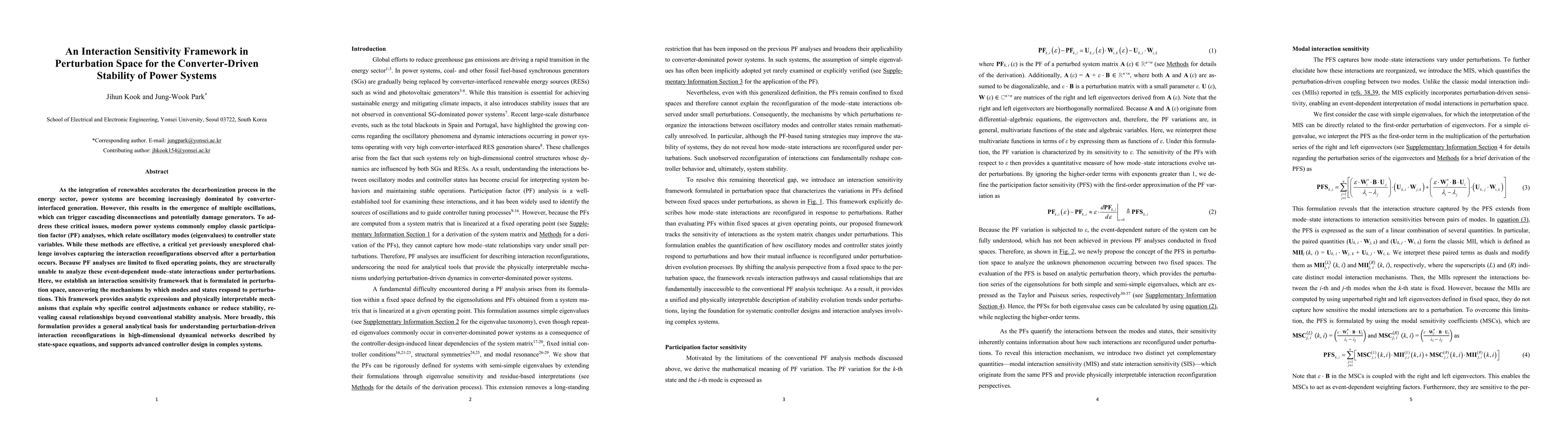 Thumbnail for An Interaction Sensitivity Framework in Perturbation Space for the Converter-Driven Stability of Power Systems