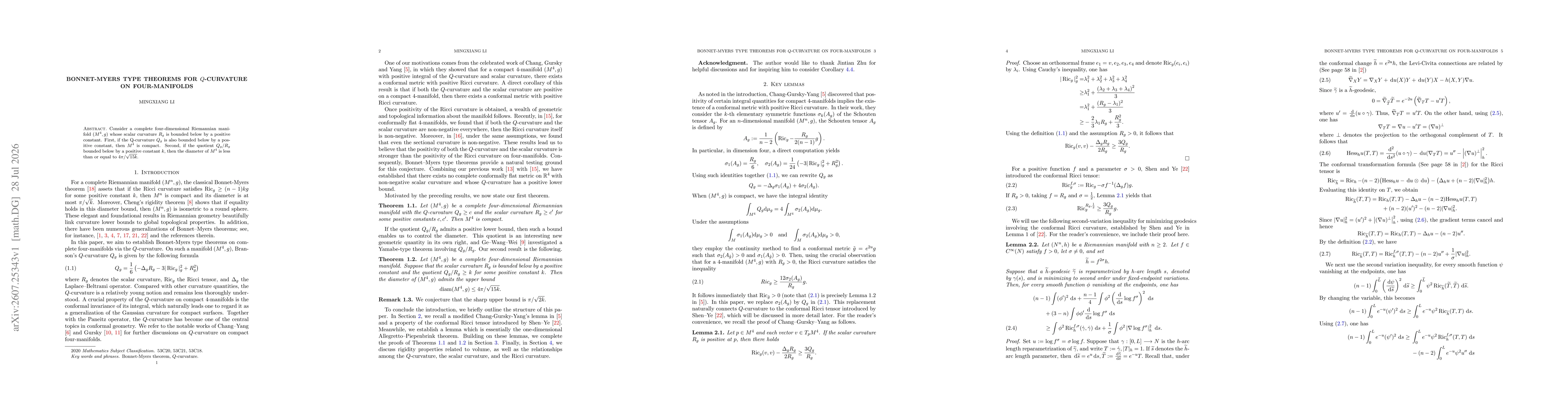 Thumbnail for Bonnet-Myers type theorems for $Q$-curvature on four-manifolds
