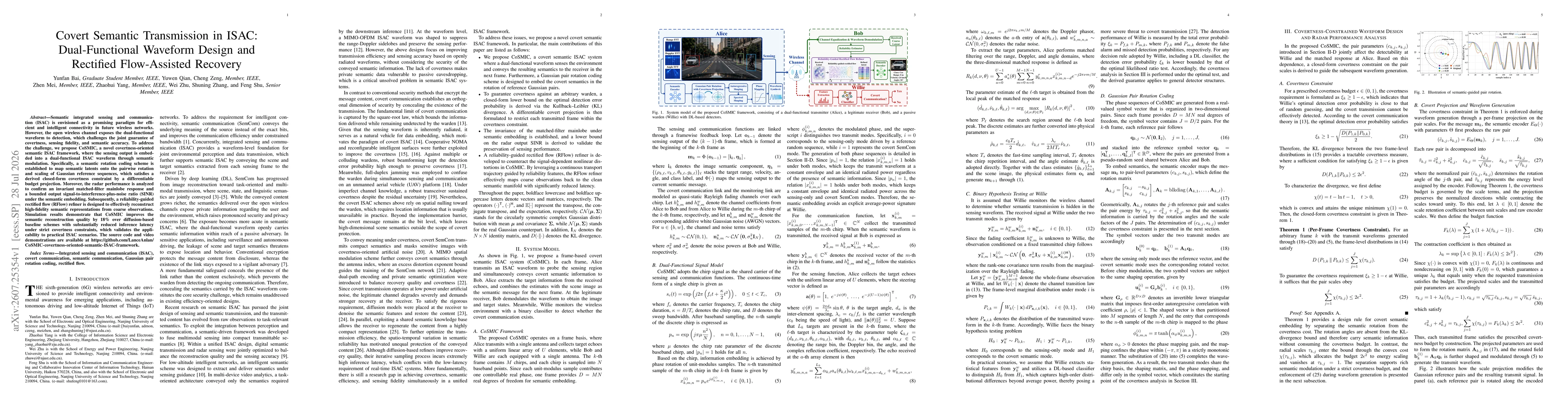 Thumbnail for Covert Semantic Transmission in ISAC: Dual-Functional Waveform Design and Rectified Flow-Assisted Recovery