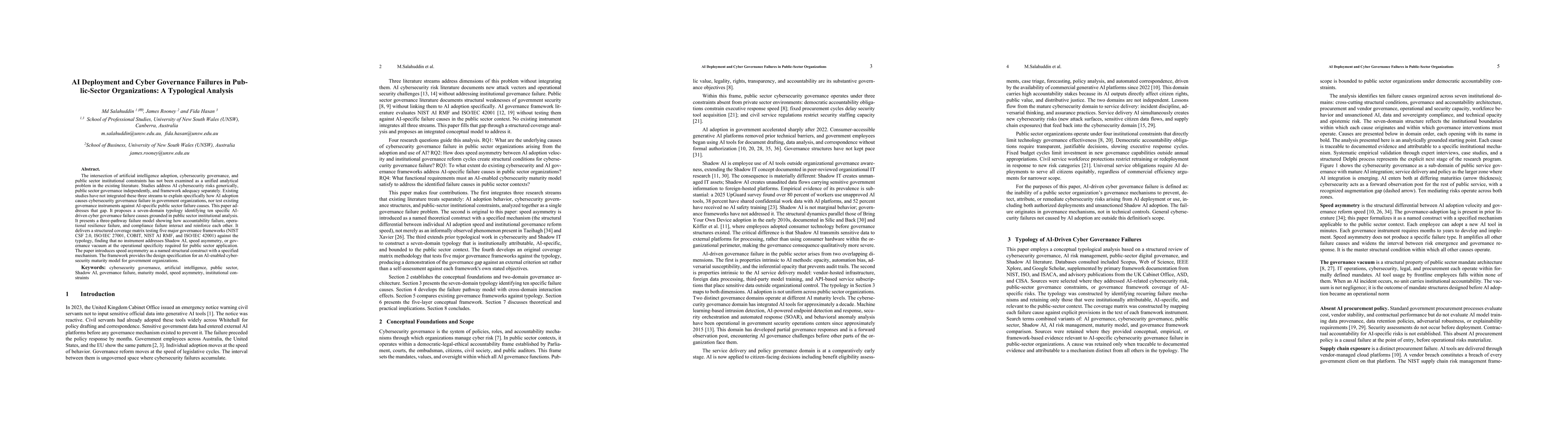 Thumbnail for AI Deployment and Cyber Governance Failures in Public-Sector Organizations: A Typological Analysis