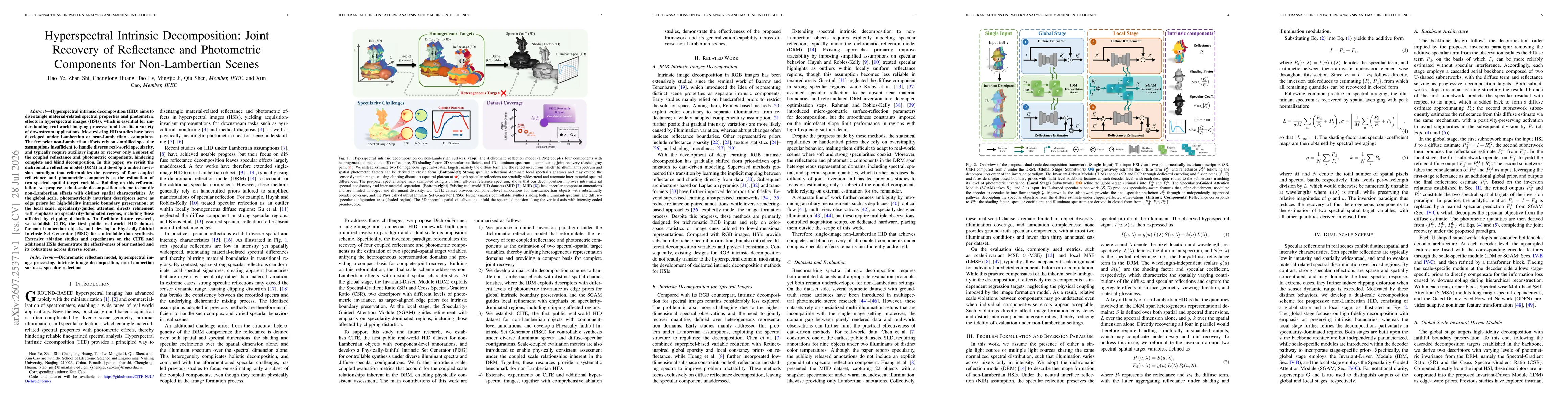 Thumbnail for Hyperspectral Intrinsic Decomposition: Joint Recovery of Reflectance and Photometric Components for Non-Lambertian Scenes