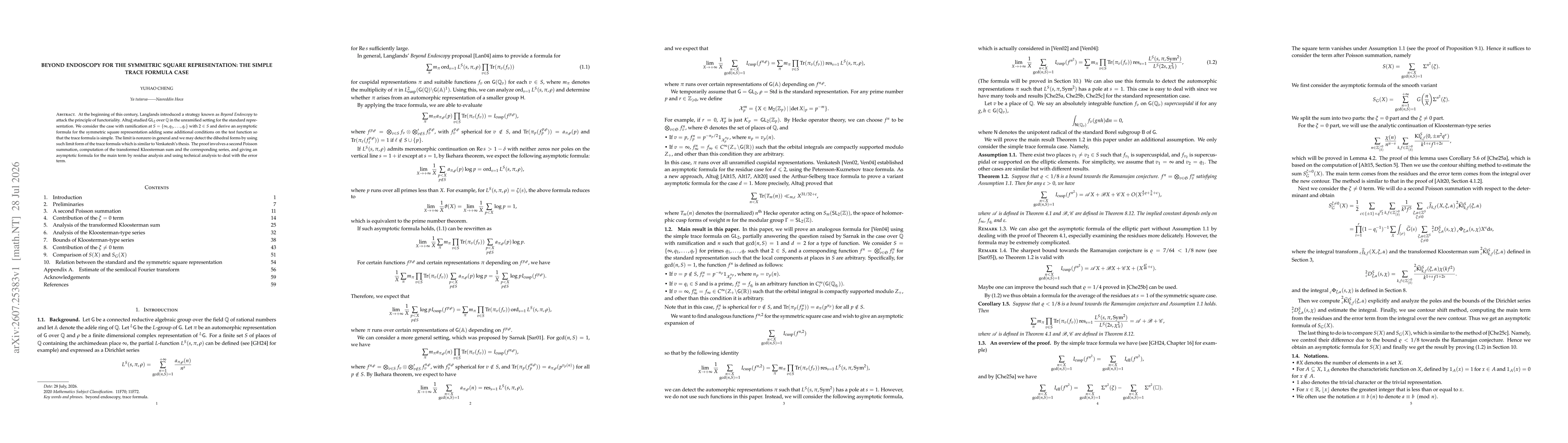 Thumbnail for Beyond endoscopy for the symmetric square representation: The simple trace formula case