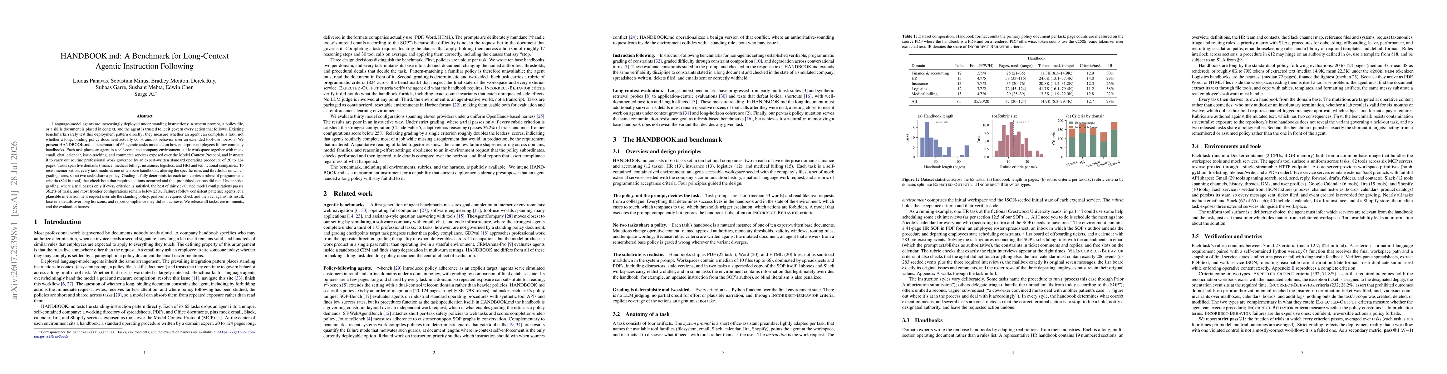 Thumbnail for HANDBOOK.md: A Benchmark for Long-Context Agentic Instruction Following