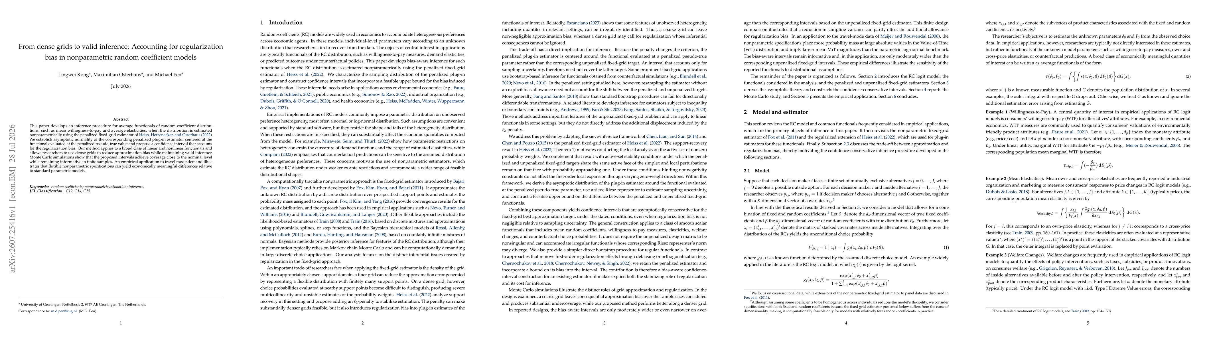 Thumbnail for From dense grids to valid inference: Accounting for regularization bias in nonparametric random coefficient models
