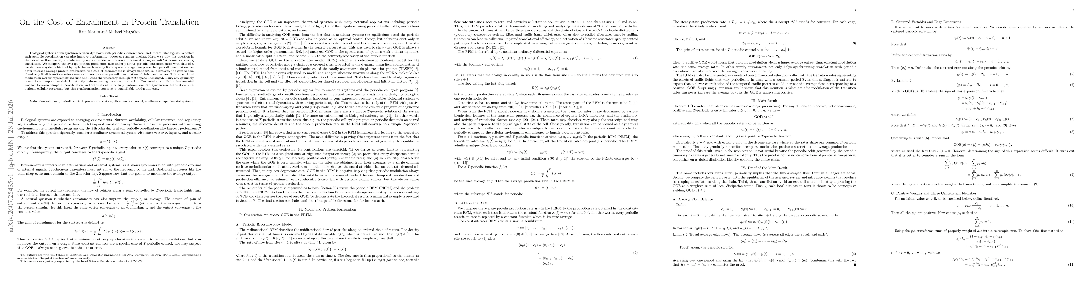 Thumbnail for On the Cost of Entrainment in Protein Translation