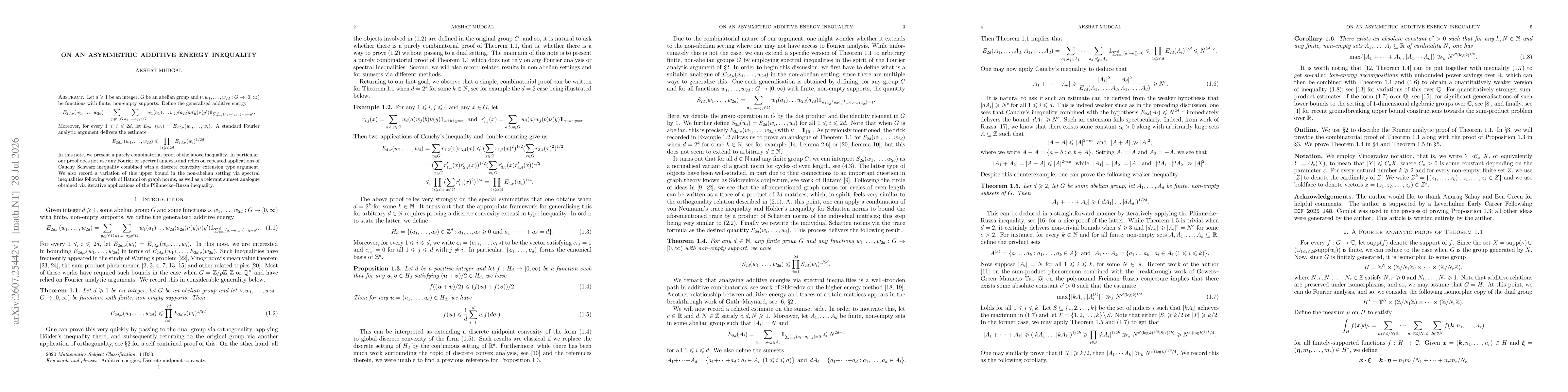 Thumbnail for On an asymmetric additive energy inequality