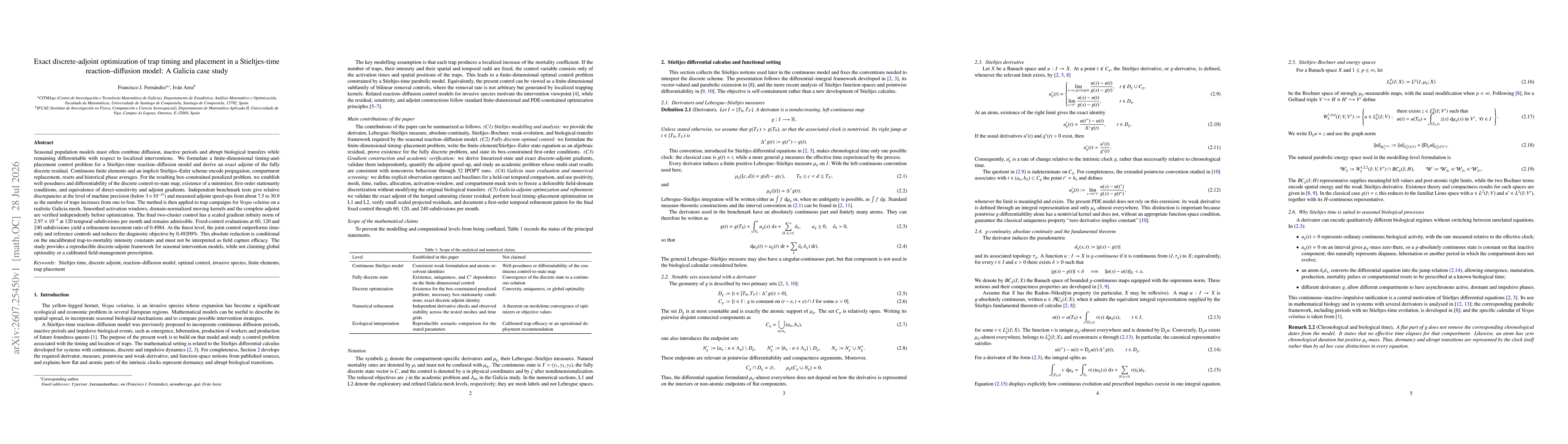 Thumbnail for Exact discrete-adjoint optimization of trap timing and placement in a Stieltjes-time reaction-diffusion model: A Galicia case study