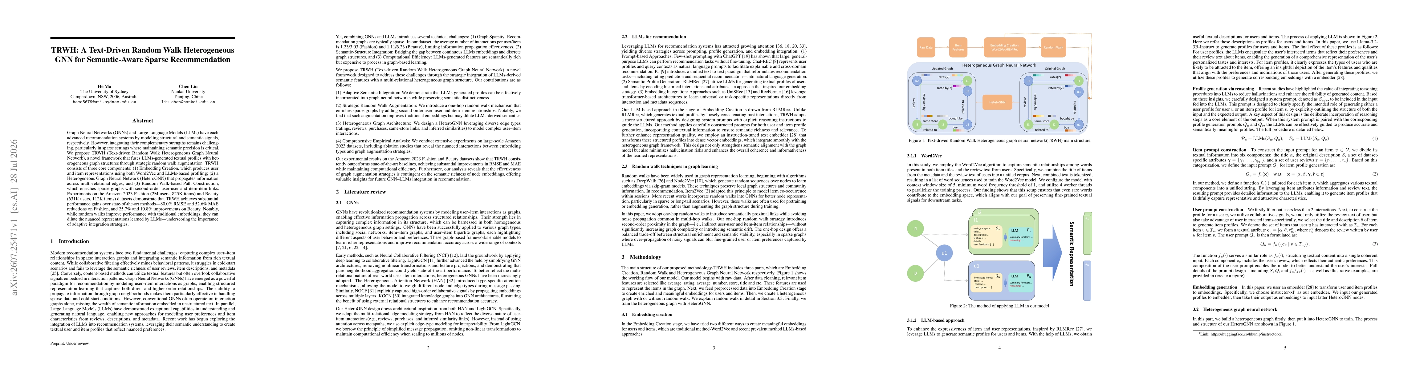 Thumbnail for TRWH: A Text-Driven Random Walk Heterogeneous GNN for Semantic-Aware Sparse Recommendation