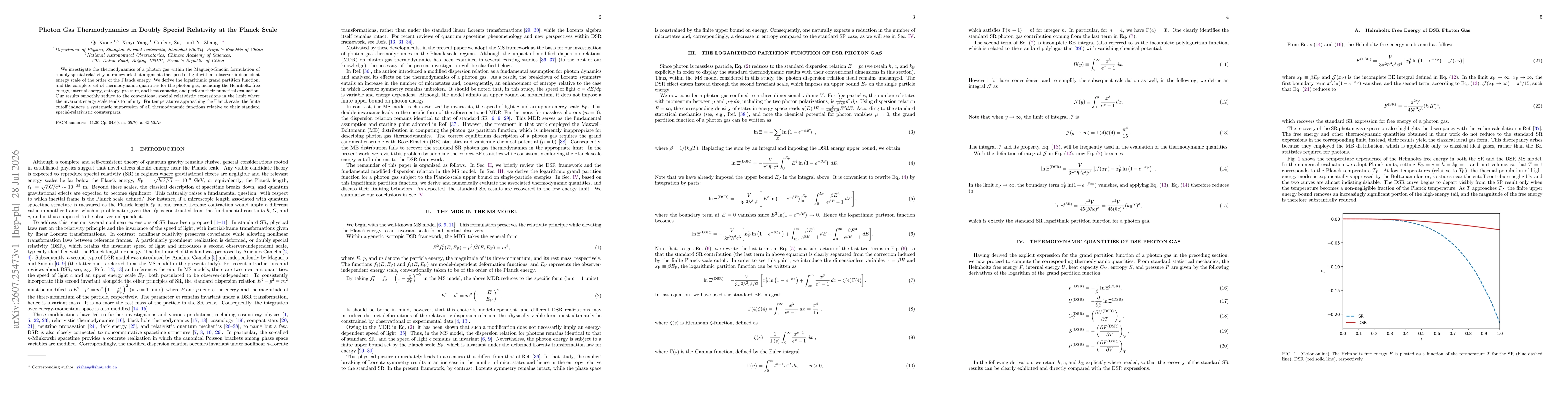 Thumbnail for Photon Gas Thermodynamics in Doubly Special Relativity at the Planck Scale