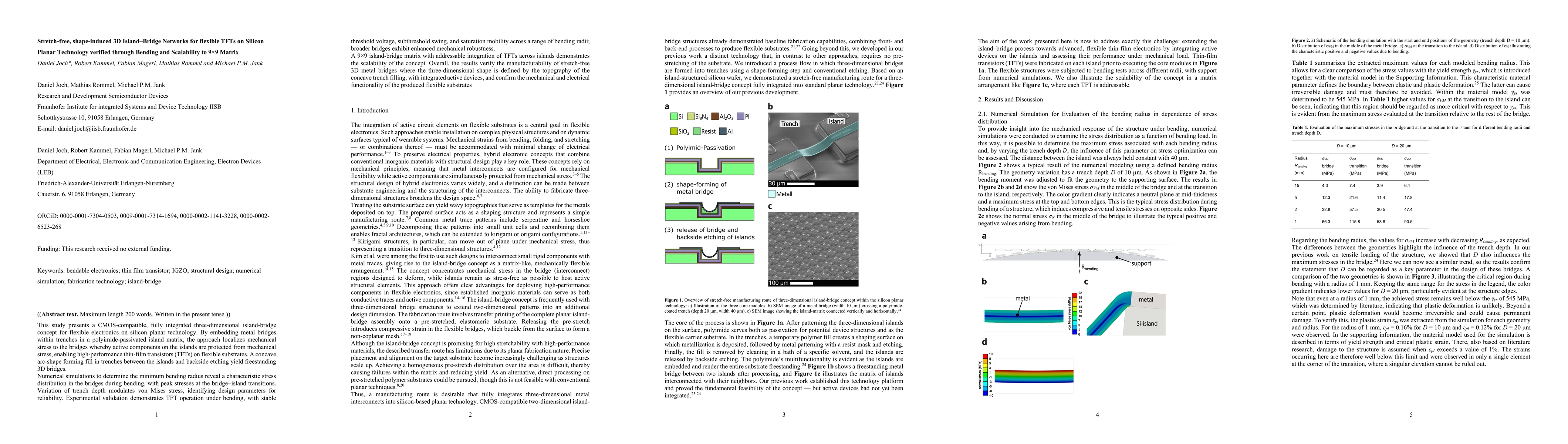 Thumbnail for Stretch-free, shape-induced 3D Island-Bridge Networks for flexible TFTs on Silicon Planar Technology verified through Bending and Scalability to 9x9 Matrix