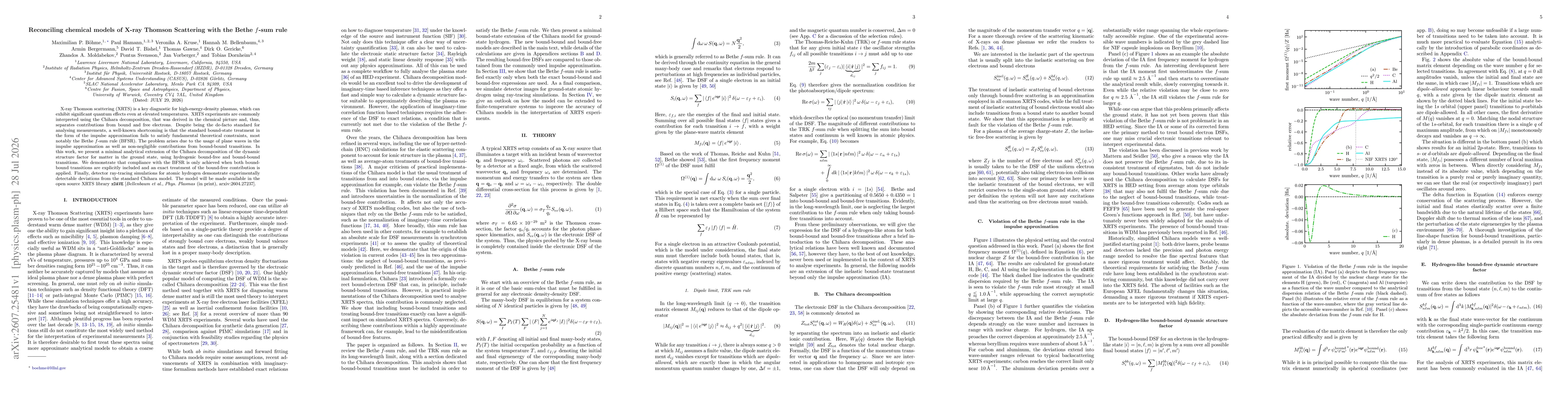 Thumbnail for Reconciling chemical models of X-ray Thomson Scattering with the Bethe $f$-sum rule
