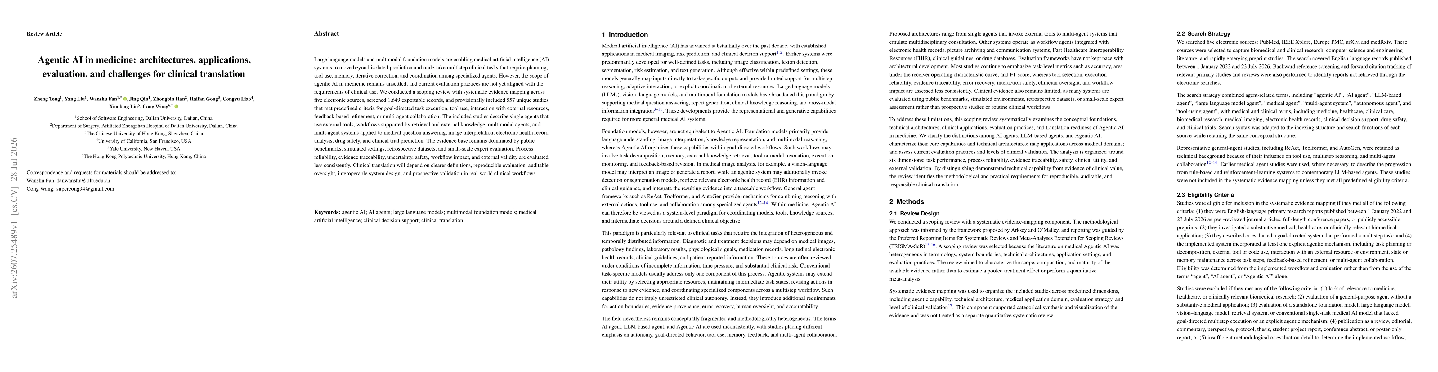 Thumbnail for Agentic AI in medicine: architectures, applications, evaluation, and challenges for clinical translation