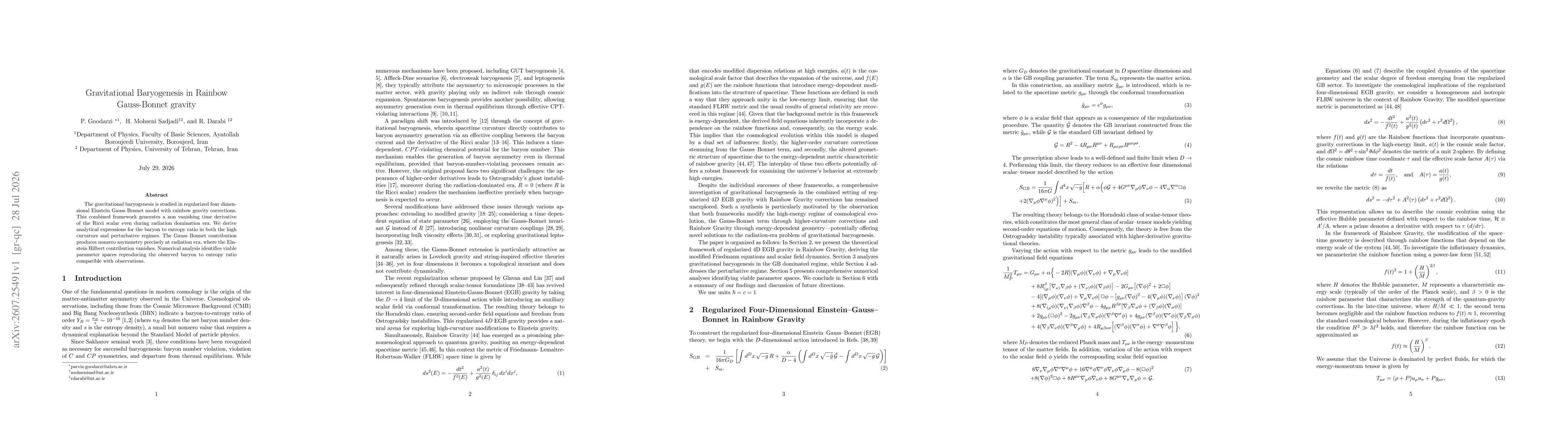 Thumbnail for Gravitational Baryogenesis in Rainbow Gauss-Bonnet gravity